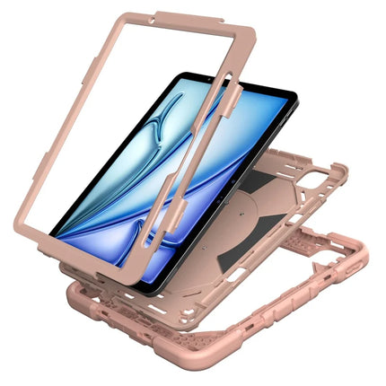 For iPad Air 11 (2024) Case with Kickstand Wrist Strap PC + Silicone Tablet Cover