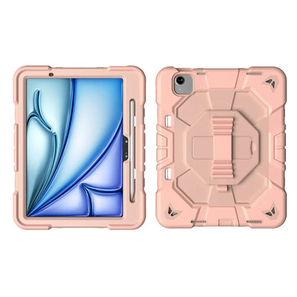 For iPad Air 11 (2024) Case with Kickstand Wrist Strap PC + Silicone Tablet Cover
