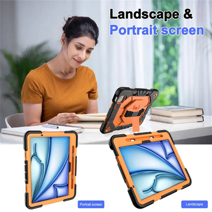For iPad Air 11 (2024) Case with Kickstand Wrist Strap PC + Silicone Tablet Cover