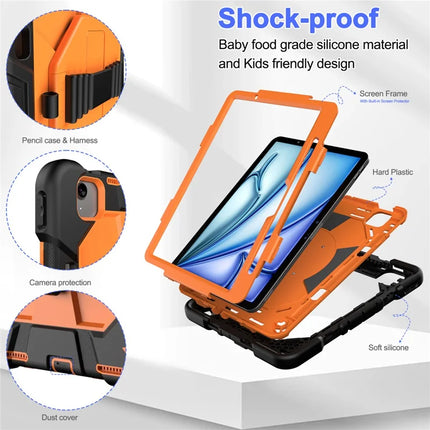 For iPad Air 11 (2024) Case with Kickstand Wrist Strap PC + Silicone Tablet Cover