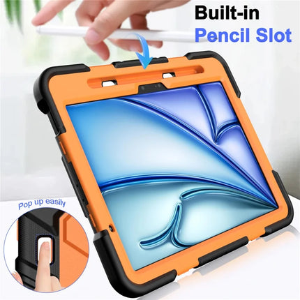 For iPad Air 11 (2024) Case with Kickstand Wrist Strap PC + Silicone Tablet Cover