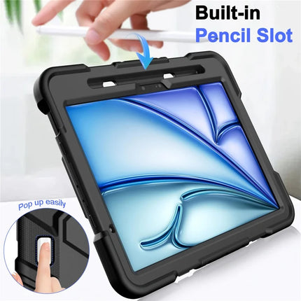 For iPad Air 11 (2024) Case with Kickstand Wrist Strap PC + Silicone Tablet Cover
