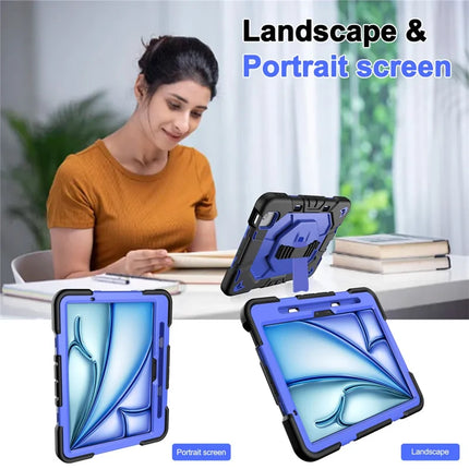 For iPad Air 11 (2024) Case with Kickstand Wrist Strap PC + Silicone Tablet Cover