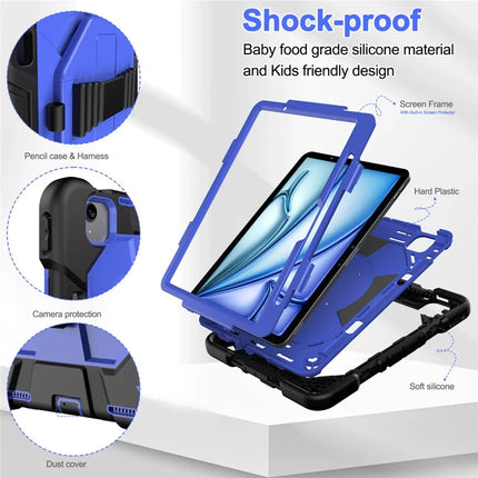 For iPad Air 11 (2024) Case with Kickstand Wrist Strap PC + Silicone Tablet Cover