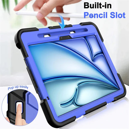 For iPad Air 11 (2024) Case with Kickstand Wrist Strap PC + Silicone Tablet Cover