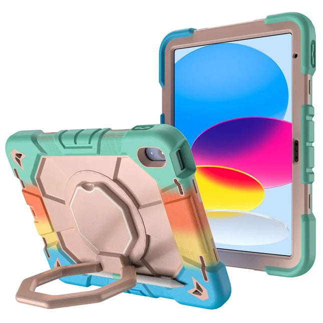 For iPad 10.9 (2022) Case with Hand Grip Kickstand PC + Silicone Tablet Cover - Rainbow