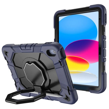 For iPad 10.9 (2022) Case with Hand Grip Kickstand PC + Silicone Tablet Cover - Navy Blue + Black