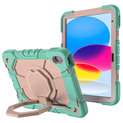 For iPad 10.9 (2022) Case with Hand Grip Kickstand PC + Silicone Tablet Cover - Green + Pink