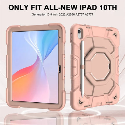 For iPad 10.9 (2022) Case with Hand Grip Kickstand PC + Silicone Tablet Cover
