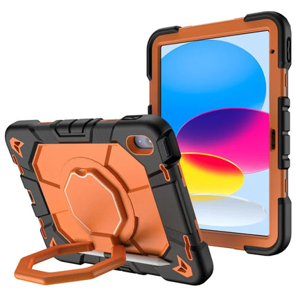 For iPad 10.9 (2022) Case with Hand Grip Kickstand PC + Silicone Tablet Cover - Black + Orange