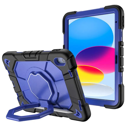 For iPad 10.9 (2022) Case with Hand Grip Kickstand PC + Silicone Tablet Cover - Black + Blue