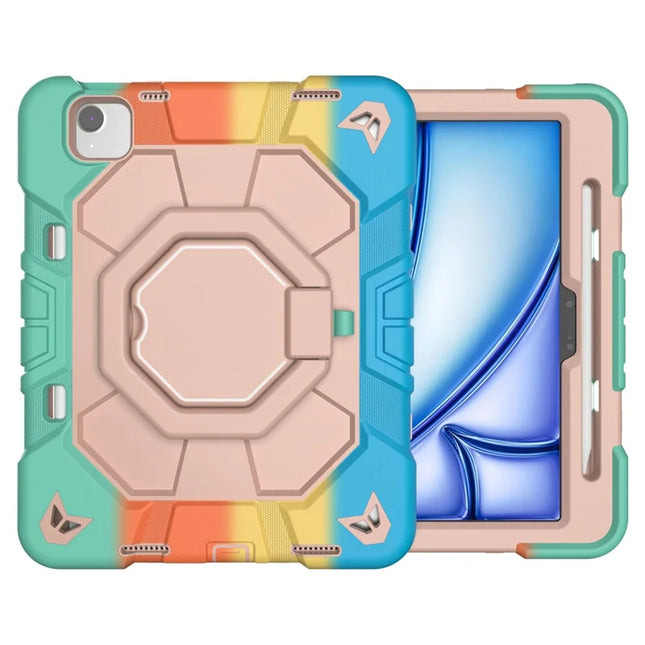 For iPad Air 11 (2024) Case with Hand Grip Kickstand PC + Silicone Tablet Cover - Rainbow