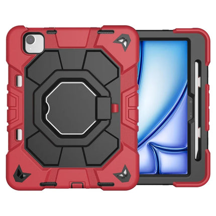 For iPad Air 11 (2024) Case with Hand Grip Kickstand PC + Silicone Tablet Cover - Red + Black