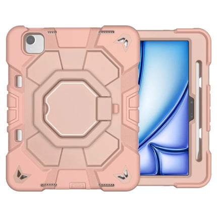 For iPad Air 11 (2024) Case with Hand Grip Kickstand PC + Silicone Tablet Cover - Pink + Pink