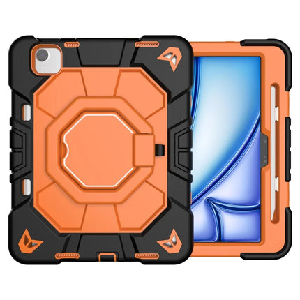 For iPad Air 11 (2024) Case with Hand Grip Kickstand PC + Silicone Tablet Cover - Black + Orange