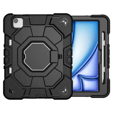 For iPad Air 11 (2024) Case with Hand Grip Kickstand PC + Silicone Tablet Cover - Black