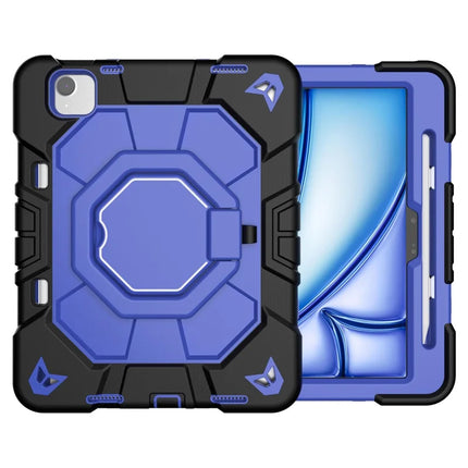 For iPad Air 11 (2024) Case with Hand Grip Kickstand PC + Silicone Tablet Cover - Black + Blue