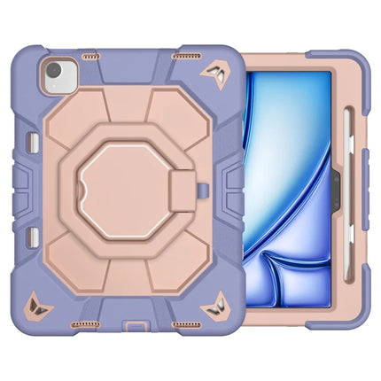 For iPad Air 11 (2024) Case with Hand Grip Kickstand PC + Silicone Tablet Cover - Purple + Pink