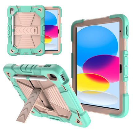 For iPad 10.9 (2022) Tablet Case with Kickstand PC + Silicone Shockproof Protective Cover - Green + Pink