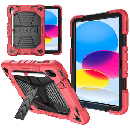 For iPad 10.9 (2022) Tablet Case with Kickstand PC + Silicone Shockproof Protective Cover - Red + Black