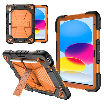 For iPad 10.9 (2022) Tablet Case with Kickstand PC + Silicone Shockproof Protective Cover - Black + Orange