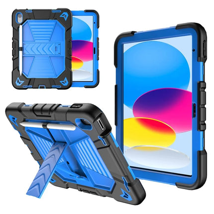 For iPad 10.9 (2022) Tablet Case with Kickstand PC + Silicone Shockproof Protective Cover - Black + Blue