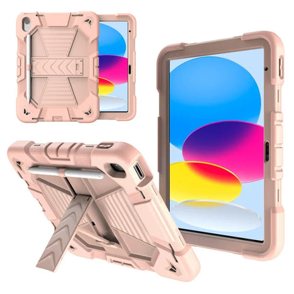 For iPad 10.9 (2022) Tablet Case with Kickstand PC + Silicone Shockproof Protective Cover - Pink + Pink