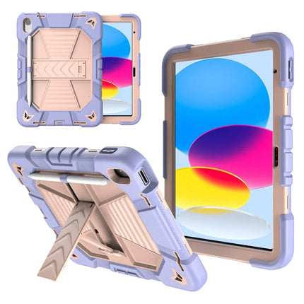 For iPad 10.9 (2022) Tablet Case with Kickstand PC + Silicone Shockproof Protective Cover - Purple + Pink