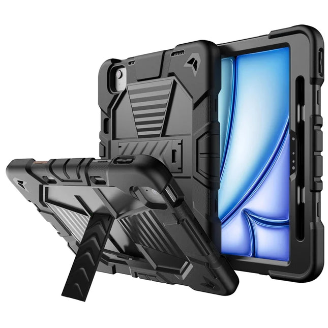 For iPad Air 11 (2024) Tablet Case with Kickstand PC + Silicone Shockproof Protective Cover - Black
