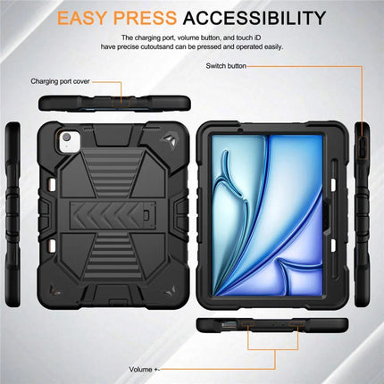 For iPad Air 11 (2024) Tablet Case with Kickstand PC + Silicone Shockproof Protective Cover