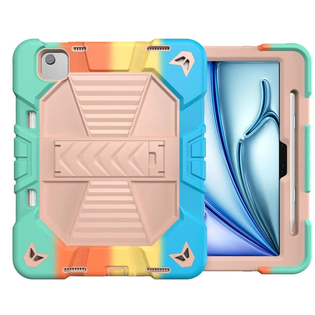 For iPad Air 11 (2024) Tablet Case with Kickstand PC + Silicone Shockproof Protective Cover - Rainbow