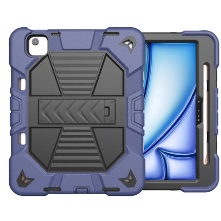 For iPad Air 11 (2024) Tablet Case with Kickstand PC + Silicone Shockproof Protective Cover - Navy Blue + Black