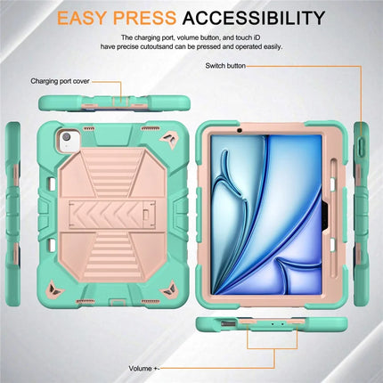 For iPad Air 11 (2024) Tablet Case with Kickstand PC + Silicone Shockproof Protective Cover