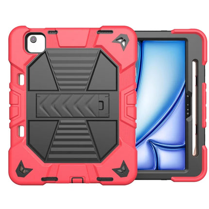 For iPad Air 11 (2024) Tablet Case with Kickstand PC + Silicone Shockproof Protective Cover - Red + Black