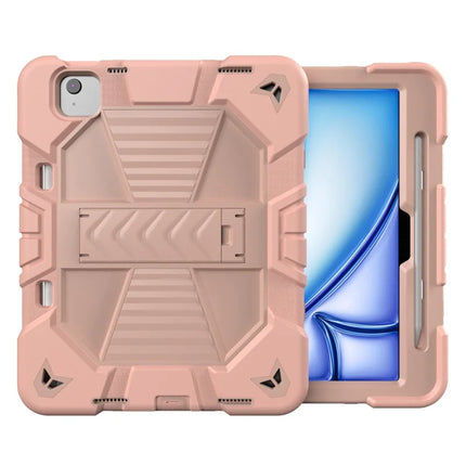 For iPad Air 11 (2024) Tablet Case with Kickstand PC + Silicone Shockproof Protective Cover - Pink + Pink