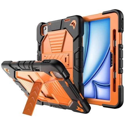 For iPad Air 11 (2024) Tablet Case with Kickstand PC + Silicone Shockproof Protective Cover - Black + Orange