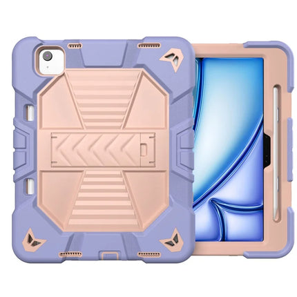 For iPad Air 11 (2024) Tablet Case with Kickstand PC + Silicone Shockproof Protective Cover - Purple + Pink