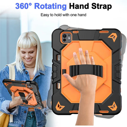 For iPad Pro 11 (2024) Case with Kickstand Wrist Strap PC + Silicone Tablet Cover
