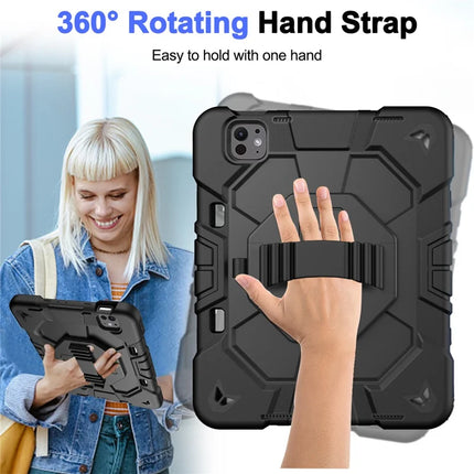For iPad Pro 11 (2024) Case with Kickstand Wrist Strap PC + Silicone Tablet Cover