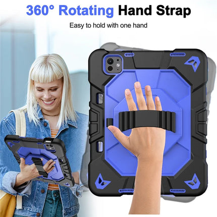 For iPad Pro 11 (2024) Case with Kickstand Wrist Strap PC + Silicone Tablet Cover
