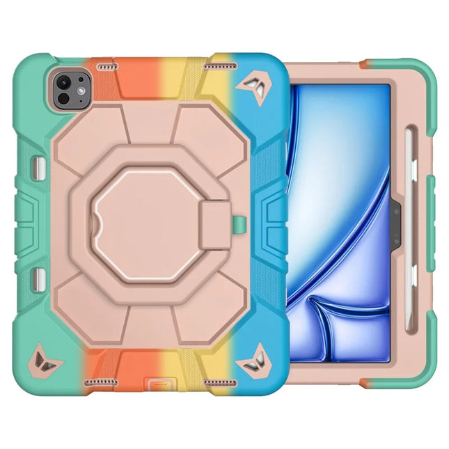 For iPad Pro 11 (2024) Case with Hand Grip Kickstand PC + Silicone Tablet Cover - Rainbow