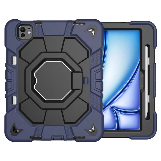 For iPad Pro 11 (2024) Case with Hand Grip Kickstand PC + Silicone Tablet Cover - Navy Blue + Black