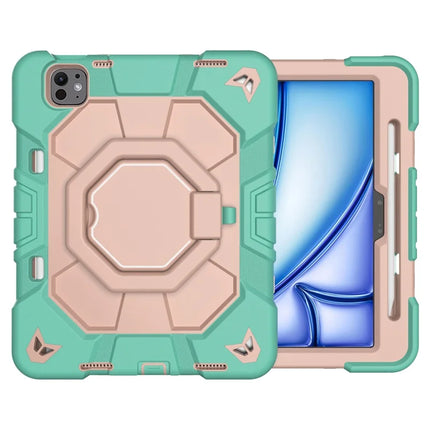 For iPad Pro 11 (2024) Case with Hand Grip Kickstand PC + Silicone Tablet Cover - Green + Pink