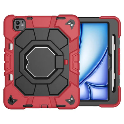 For iPad Pro 11 (2024) Case with Hand Grip Kickstand PC + Silicone Tablet Cover - Red + Black