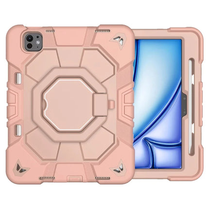 For iPad Pro 11 (2024) Case with Hand Grip Kickstand PC + Silicone Tablet Cover - Pink + Pink