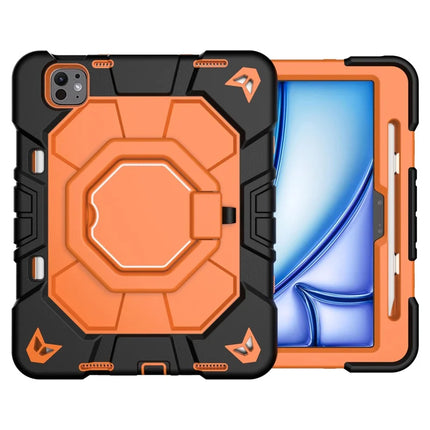 For iPad Pro 11 (2024) Case with Hand Grip Kickstand PC + Silicone Tablet Cover - Black + Orange