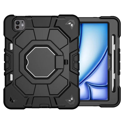 For iPad Pro 11 (2024) Case with Hand Grip Kickstand PC + Silicone Tablet Cover - Black