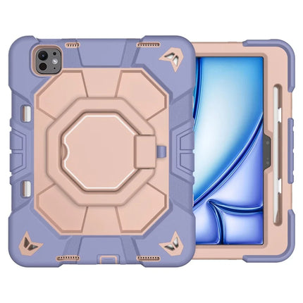 For iPad Pro 11 (2024) Case with Hand Grip Kickstand PC + Silicone Tablet Cover - Purple + Pink