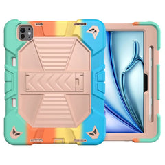 For iPad Pro 11 (2024) Tablet Case with Kickstand PC + Silicone Shockproof Protective Cover - Rainbow