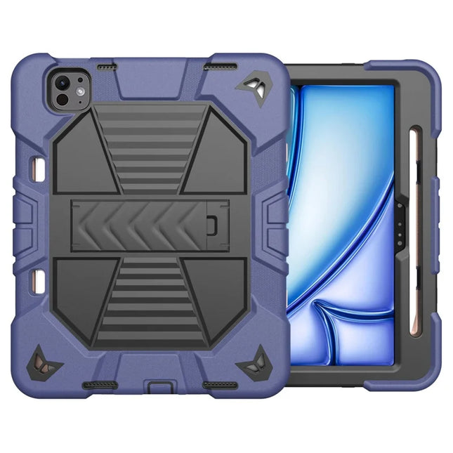 For iPad Pro 11 (2024) Tablet Case with Kickstand PC + Silicone Shockproof Protective Cover - Navy Blue + Black